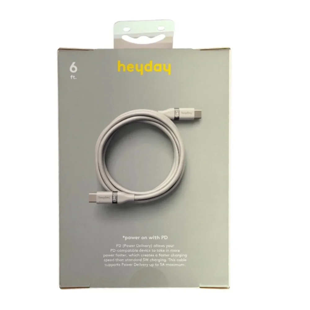 6ft heyday soft touch-fast charging cable Usb-C to Usb-C Gray
